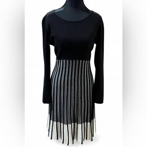 Ellen Tracy Black and Gray Long Sleeve Dress